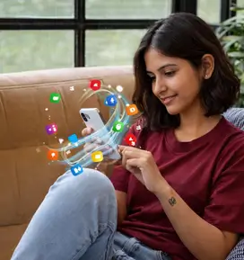 Girls Sitting and using phone
